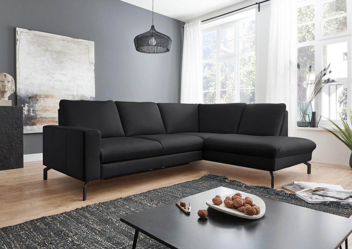 ECKSOFA in Echtleder Anthrazit  - Anthrazit/Schwarz, Design, Leder/Metall (250/194cm) - Beldomo Premium