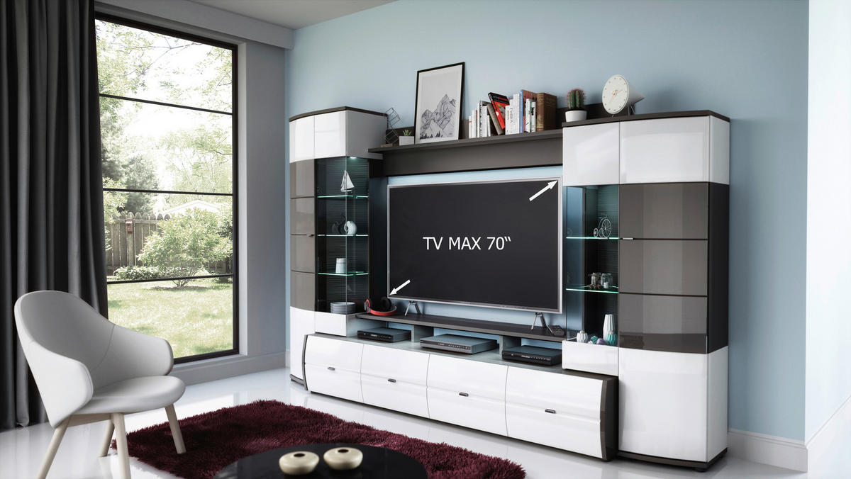 DNEVNI REGAL,  bela, visoki sijaj, antracit, visoki sijaj  - srebrne barve/črna, Moderno, kovina/umetna masa (300/194/54cm) - Livetastic