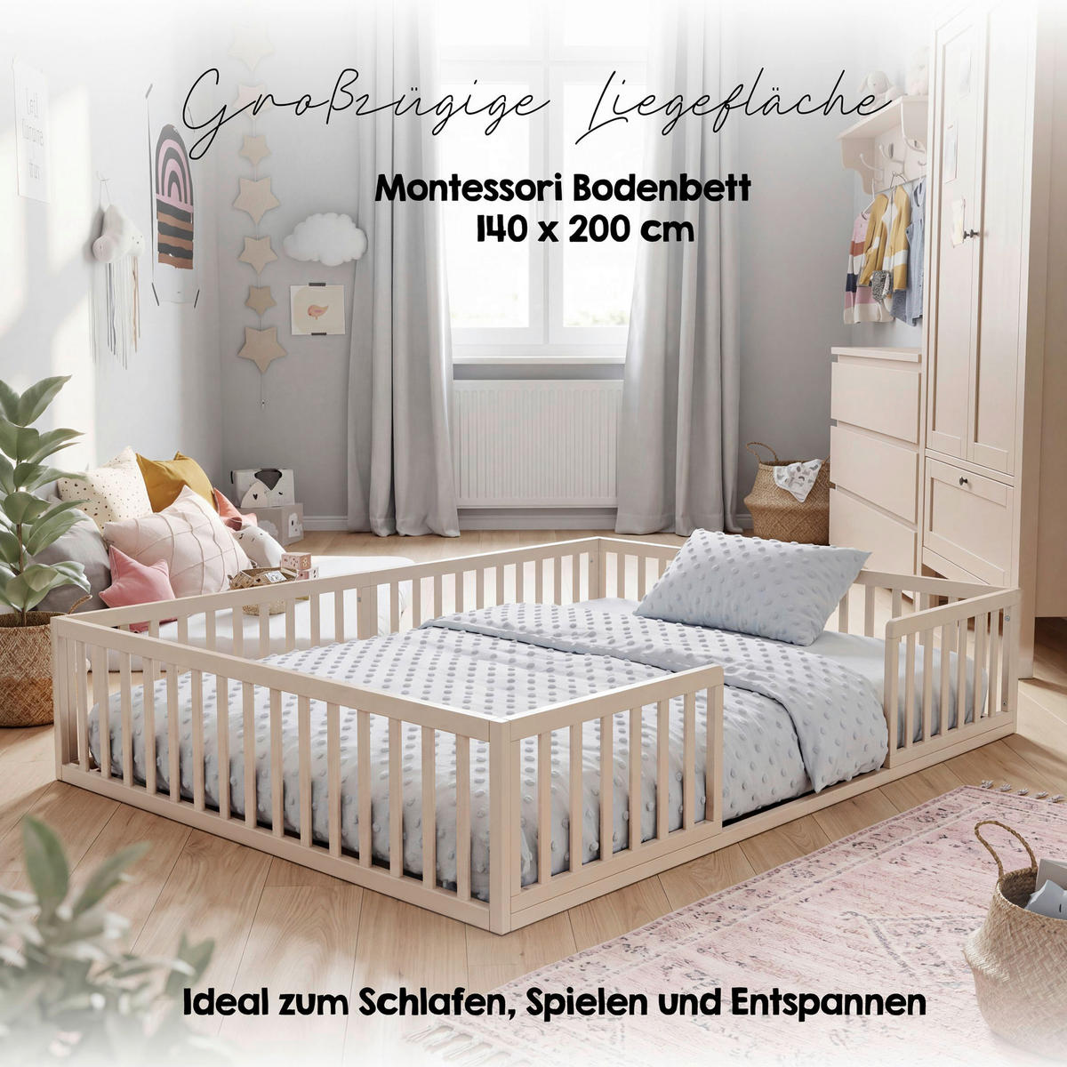 BODENBETT 140/200 cm  in Kaschmir  - Hellbraun/Kaschmir, Basics, Holzwerkstoff (140/200cm) - Roba