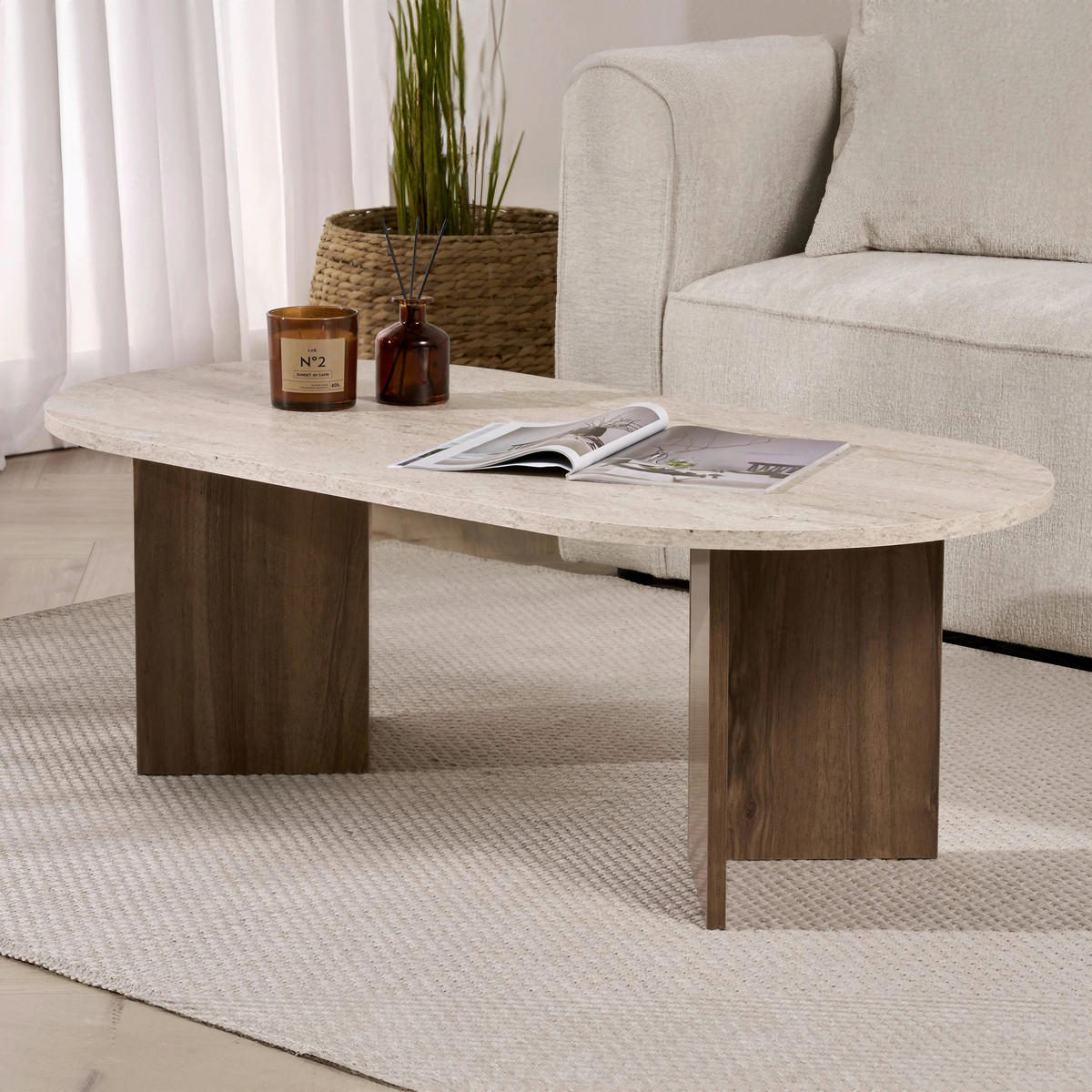 COUCHTISCH Holzwerkstoff   - Elfenbein/Walnussfarben, Design, Holzwerkstoff (119/40/60cm) - MID.YOU