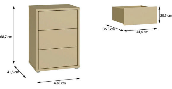 NACHTSCHRANK 50/69/42 cm  - Silberfarben/Hellgelb, Trend, Holzwerkstoff/Kunststoff (50/69/42cm) - Carryhome