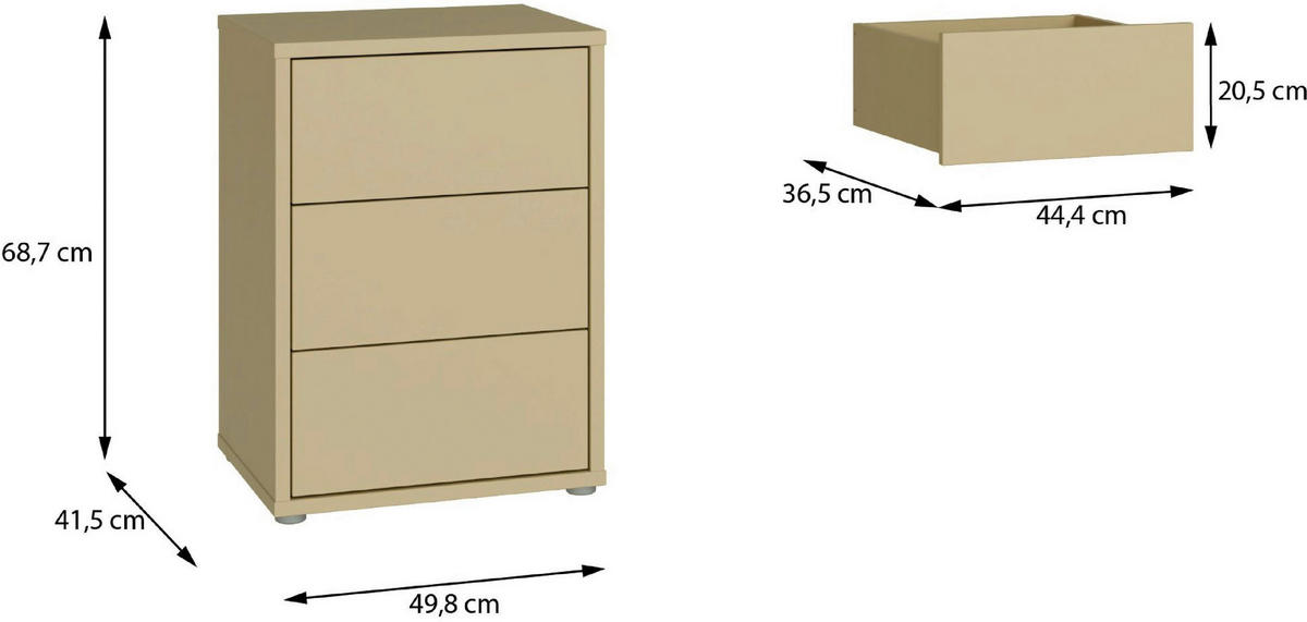 NACHTSCHRANK 50/69/42 cm  - Silberfarben/Hellgelb, Trend, Holzwerkstoff/Kunststoff (50/69/42cm) - Carryhome