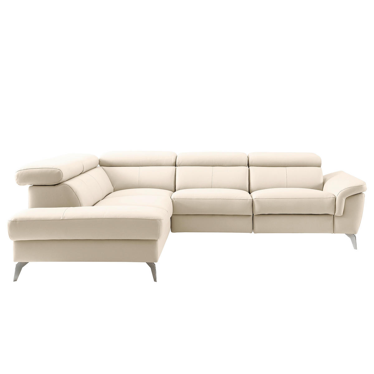 ECKSOFA SONO Grau Echtleder Lederlook Bettkasten, Armteilverstellung, Kopfteilverstellung  - Chromfarben/Grau, Design, Leder/Textil (210/265cm) - Livetastic