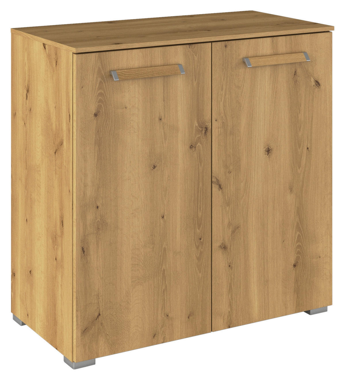 KOMMODE  in 80/81/42 cm  - Eichefarben/Silberfarben, Design, Holzwerkstoff/Kunststoff (80/81/42cm) - Novel