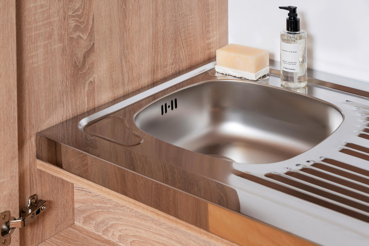 SCHRANKKÜCHE  104/193/67 cm  in Grau  - Edelstahlfarben/Eichefarben, KONVENTIONELL, Holzwerkstoff/Metall (104/193/67cm) - Respekta