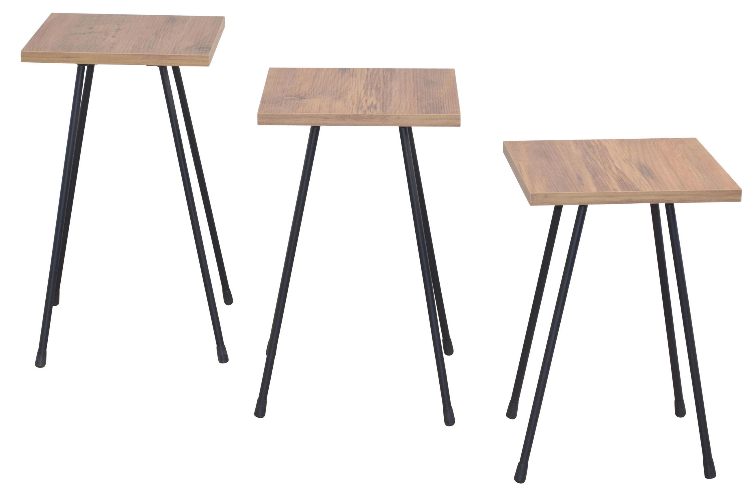 Thumbnail - Mid.you Beistelltischset, Eiche, Metall, Holzwerkstoff, 3-teilig, Uni, quadratisch, Rundrohr, 29x52x29 cm, einfacher Auf...