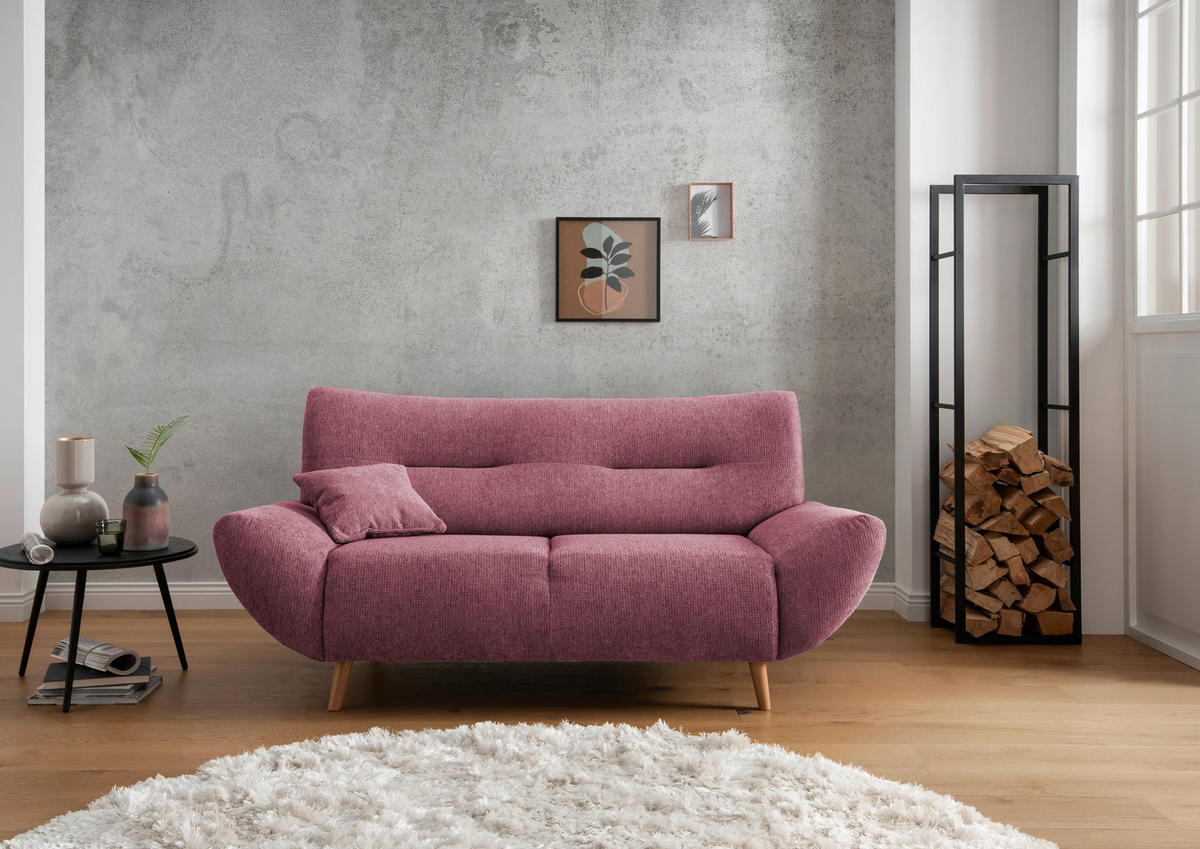 2-SITZER-SOFA Chenille Brombeere  - Wildeiche/Brombeere, MODERN, Holz/Textil (173/81/90cm) - MID.YOU
