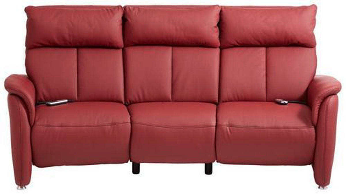 TRAPEZSOFA in Echtleder Dunkelrot  - Alufarben/Dunkelrot, Konventionell, Leder/Metall (217/108/103cm) - Cantus