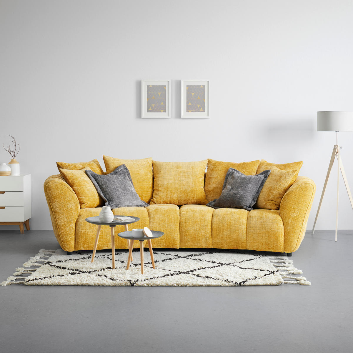 BIG SOFFA i chenille gul  - svart/gul, Modern, textil/plast (280/74cm) - MID.YOU