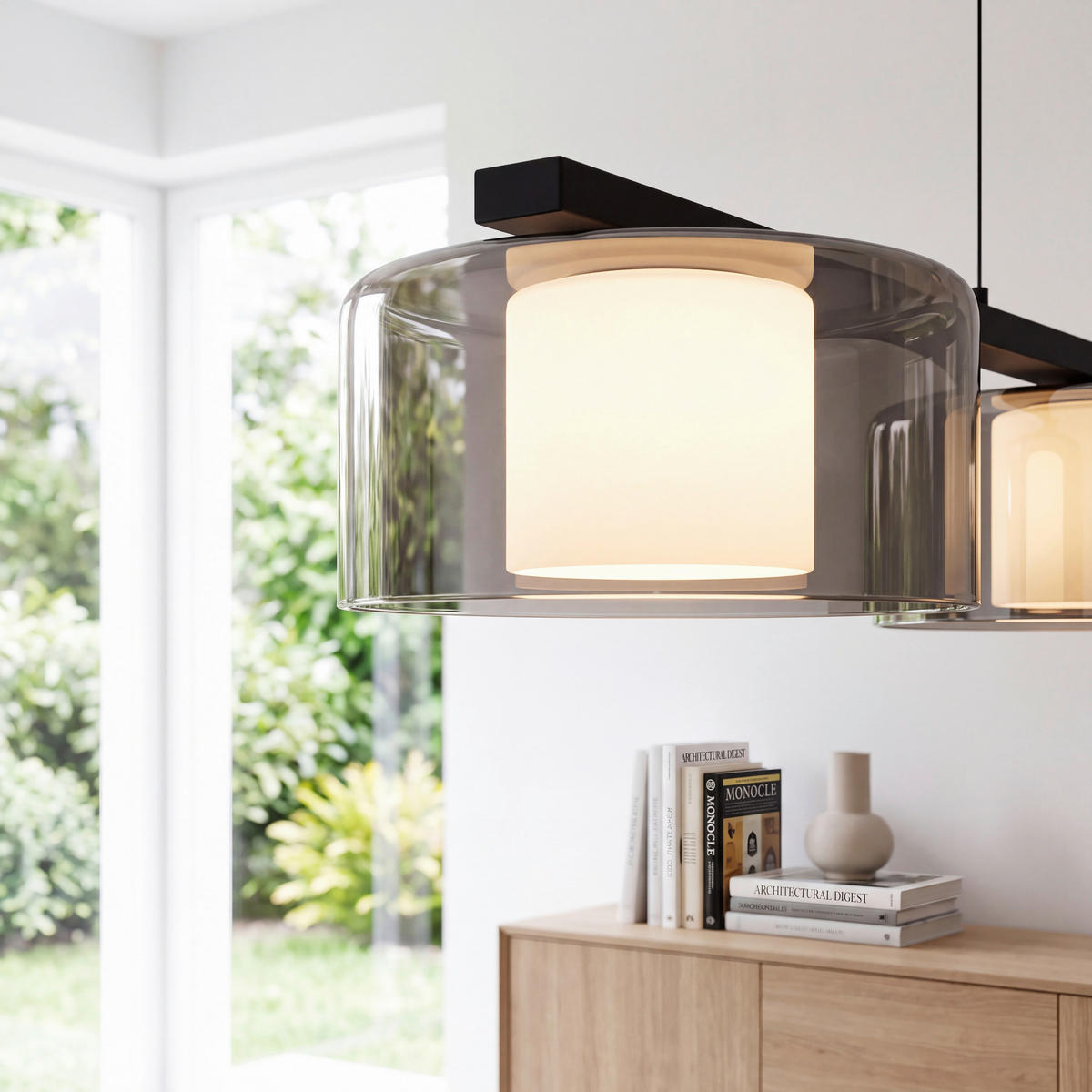 LED-HÄNGLAMPA Tulsa 119/15/150 cm  - svart, Design, glas/plast (119/15/150cm) - Dieter Knoll