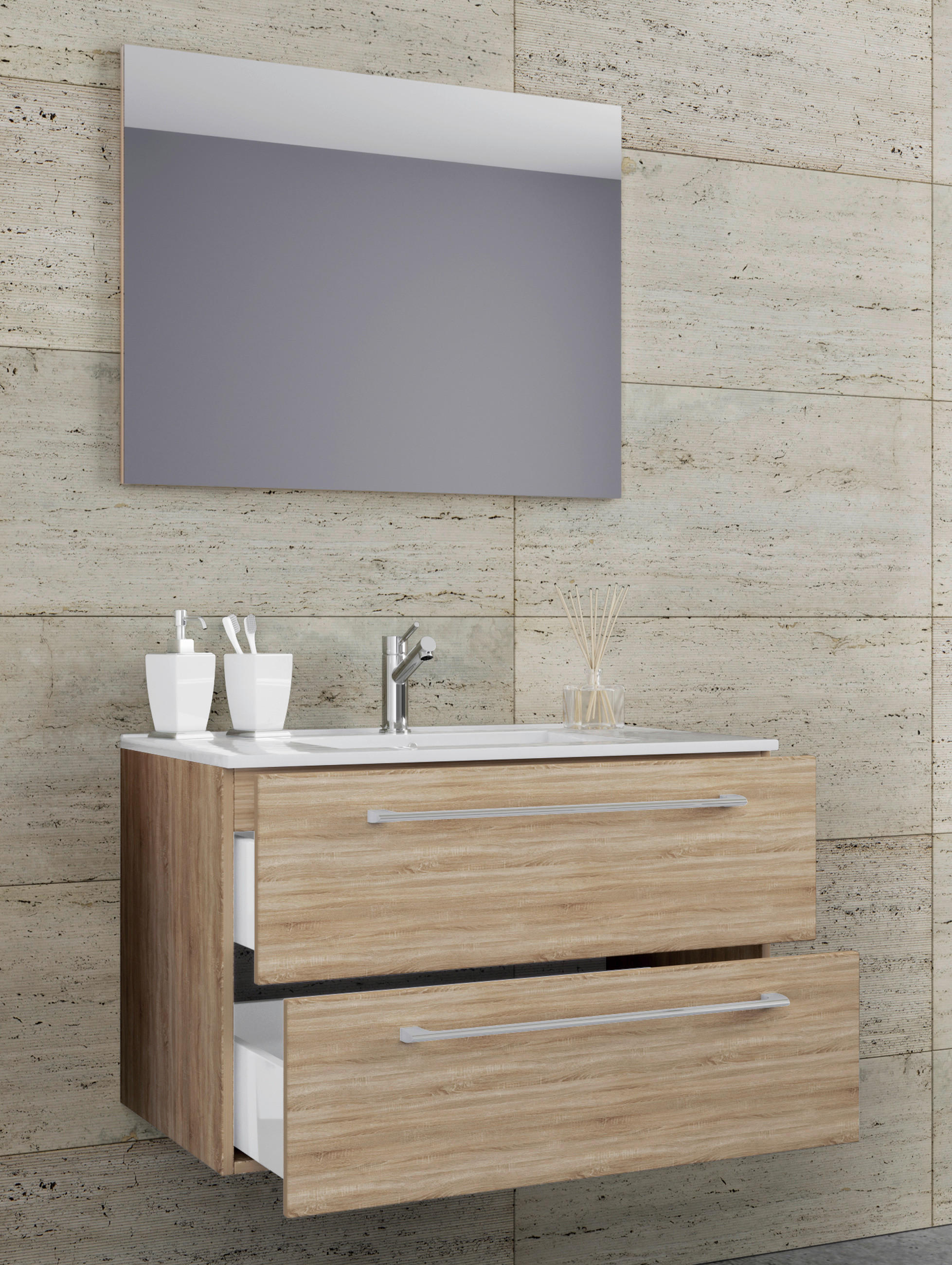 BADEZIMMER 3-teilig  in 60 cm  - Alufarben/Weiß, MODERN, Keramik/Holzwerkstoff (60cm) - MID.YOU