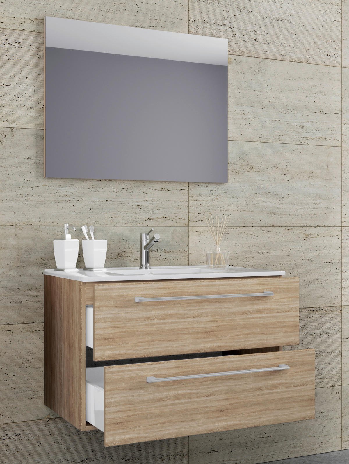 BADEZIMMER 3-teilig  in 60 cm  - Alufarben/Weiß, MODERN, Keramik/Holzwerkstoff (60cm) - MID.YOU