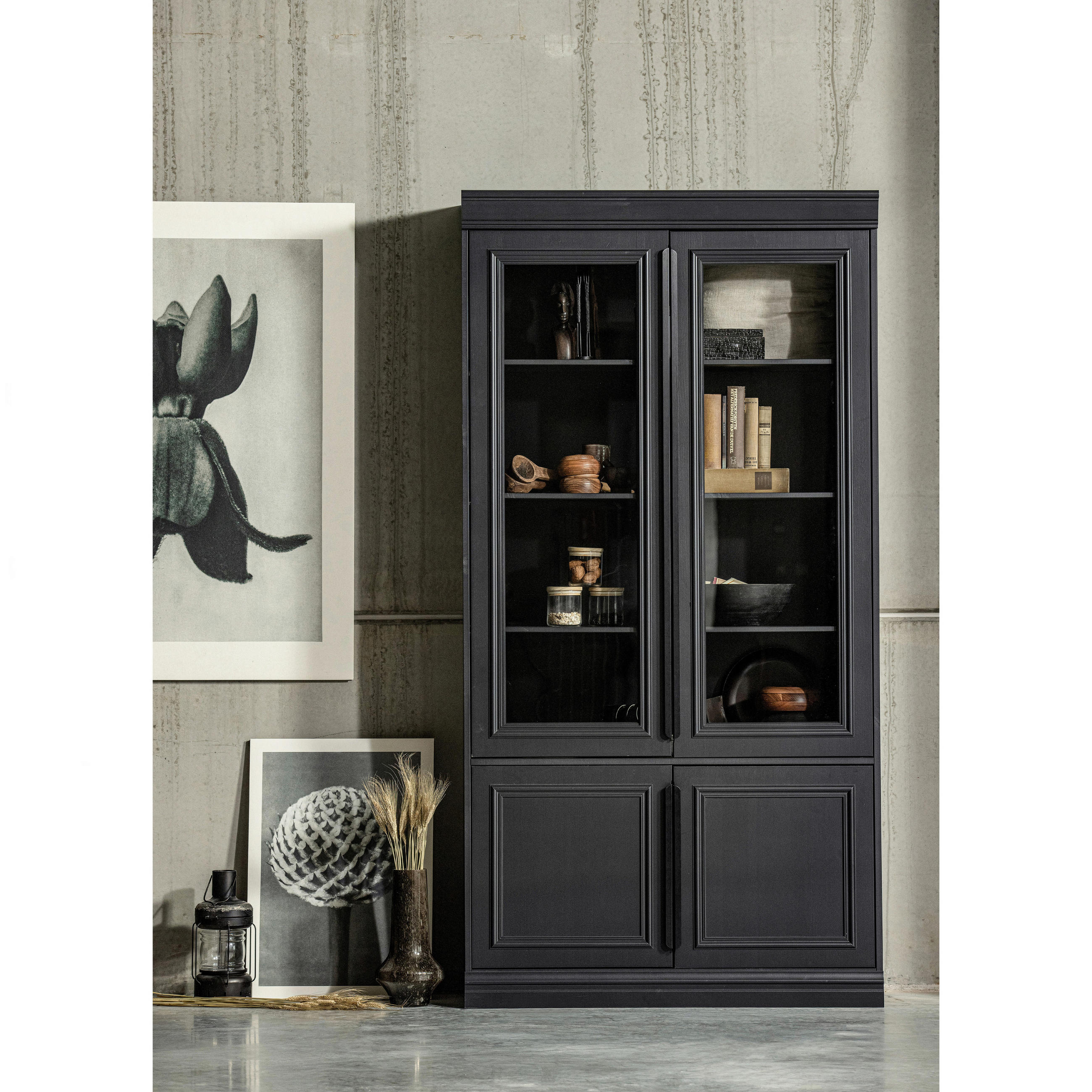 VITRINE in massiv Kiefer Schwarz - Schwarz, Design, Glas/Holz (110/215/44cm) - Livetastic