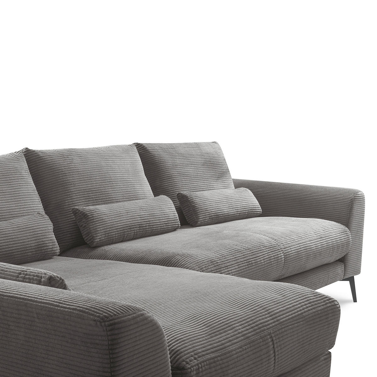 ECKSOFA Grau Cord Nierenkissen, Rückenkissen  - Schwarz/Grau, Design, Textil/Metall (172/313cm) - P & B