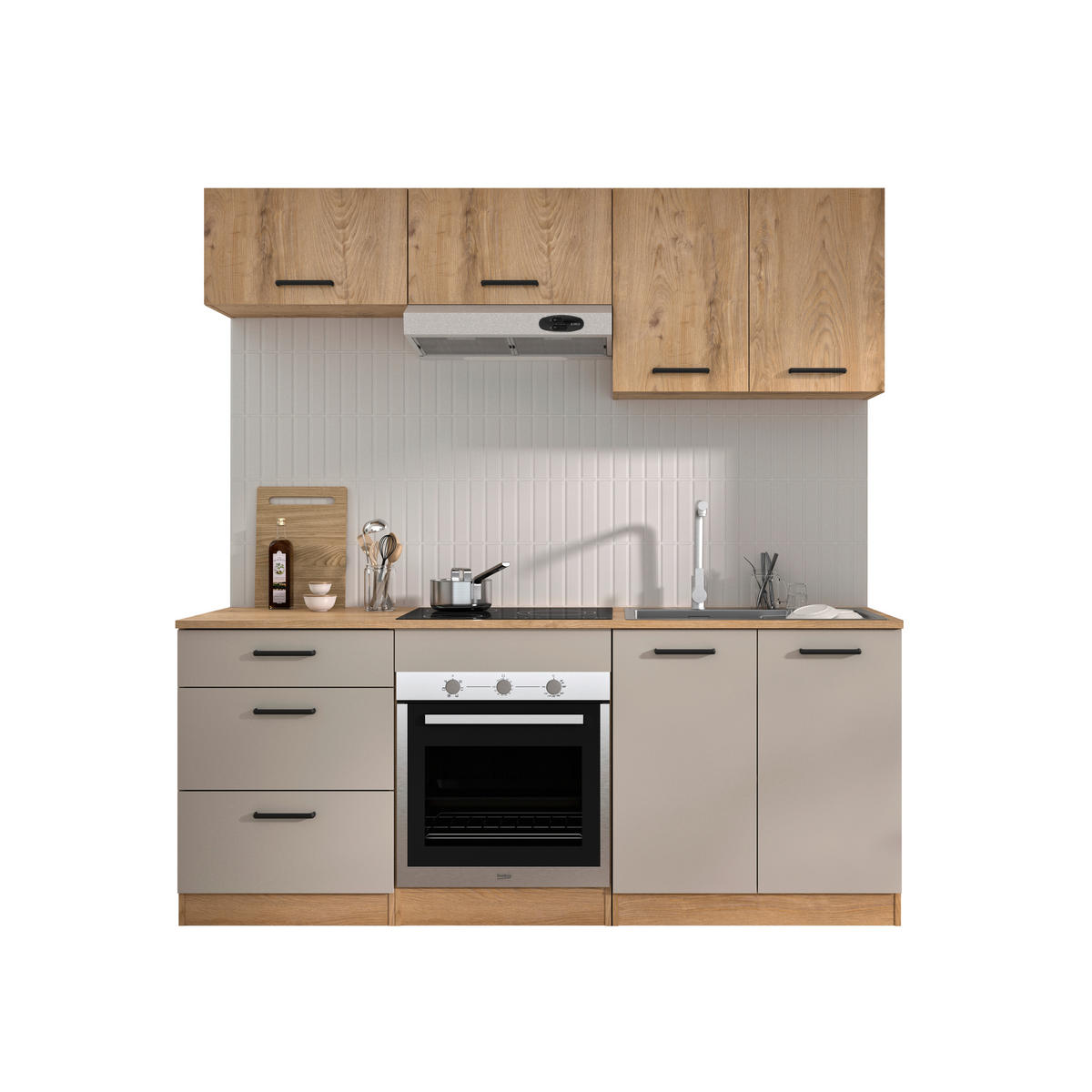 KÜCHENLEERBLOCK   in Beige, Beigebraun  - Beige/Beigebraun, Trend, Holzwerkstoff/Metall (200/211/60cm) - MID.YOU