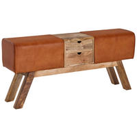 ŠATNÍ LAVICE, hnědá, mangové dřevo, 120/56/30 cm - hnědá, Moderní, dřevo/kůže (120/56/30cm) - MID.YOU