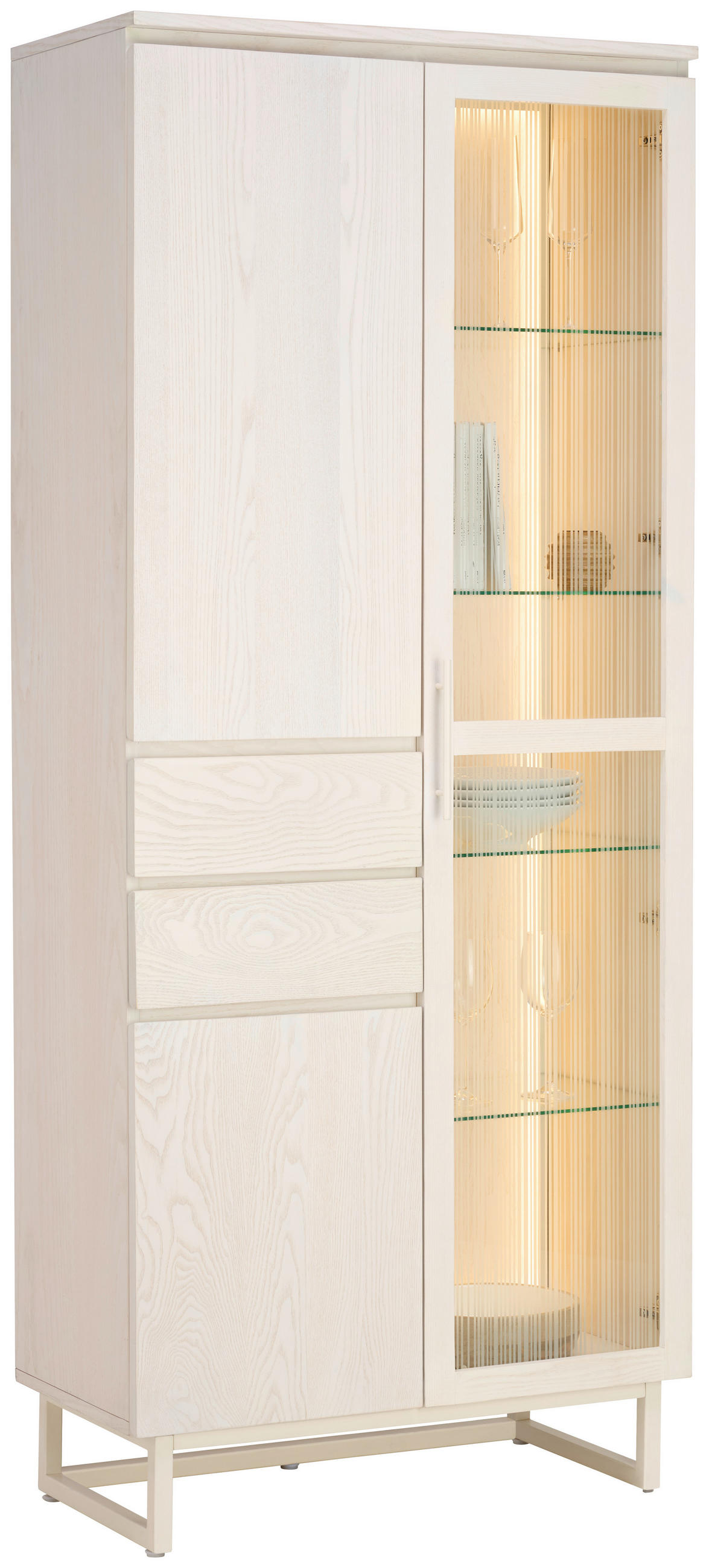 VITRINE furniert, massiv Esche Weiss  - Weiss/Eschefarben, Modern, Glas/Holz (80/190/43cm) - Lomoco