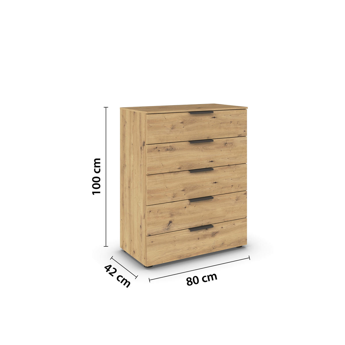 BYRÅ 80/100/42 cm  - grafitfärgad/ek Artisan, Modern, metall/trämaterial (80/100/42cm) - Rauch Möbel