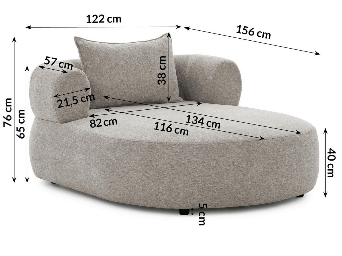 XXL-SESSEL Chenille Hellgrau    - Hellgrau/Schwarz, Design, Kunststoff/Textil (122/76/156cm) - Livetastic