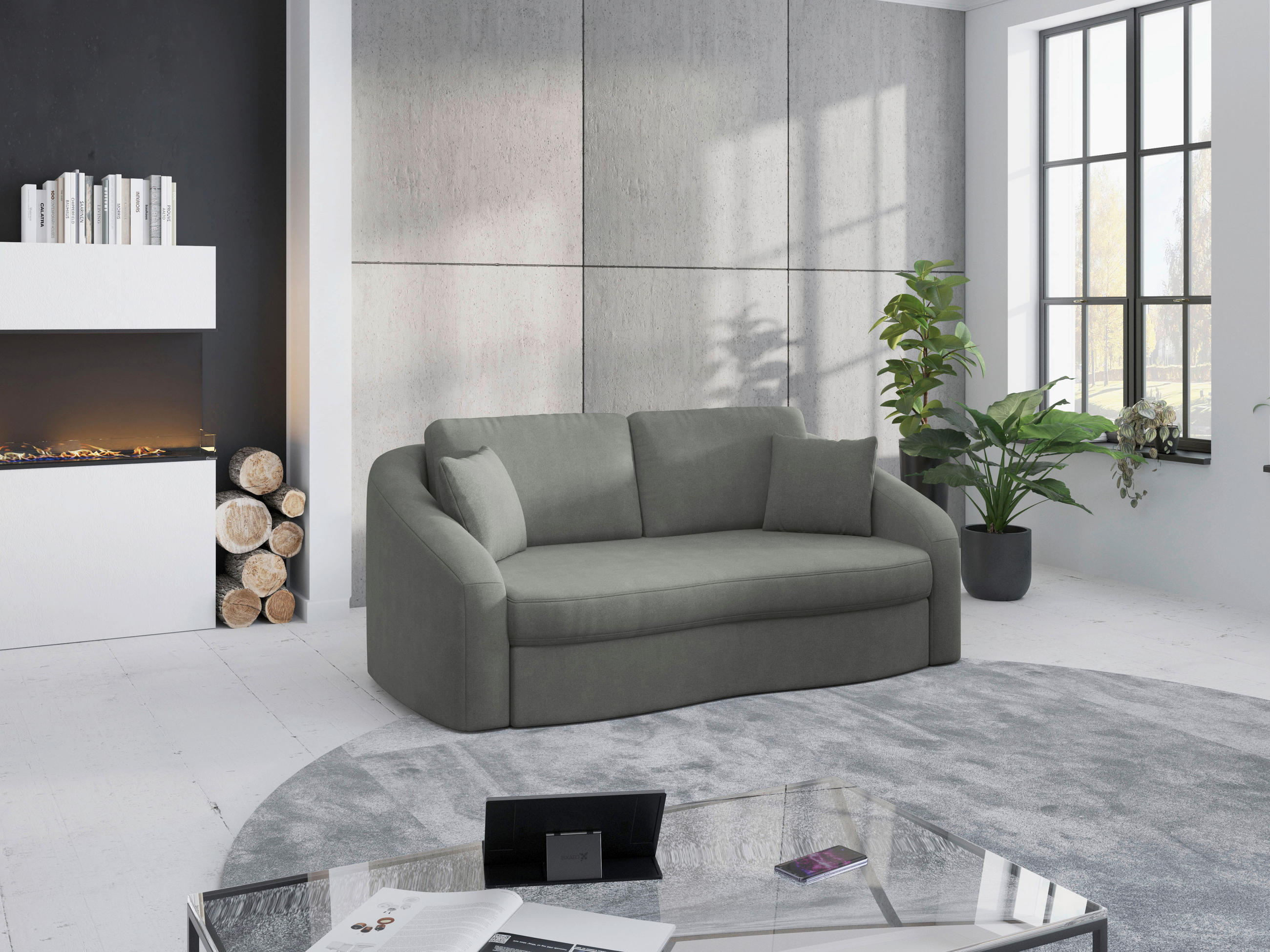 2,5-SITZER Mikrofaser Schlammfarben  - Schlammfarben/Schwarz, MODERN, Kunststoff/Textil (196/88/107cm) - Sit & More