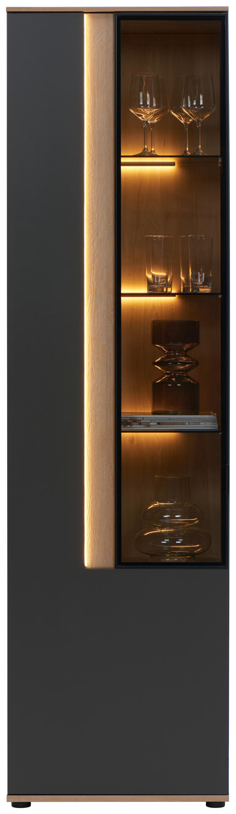 VITRIN furnérozott vad tölgy antracit  - antracit, Design, faalapú anyag/üveg (60,6/213,1/42cm) - Dieter Knoll