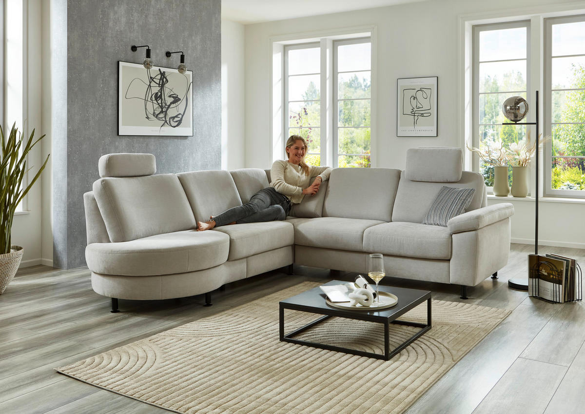 ECKSOFA in Flachgewebe Hellgrau  - Hellgrau/Schwarz, Konventionell, Textil/Metall (252/248cm) - Beldomo Comfort