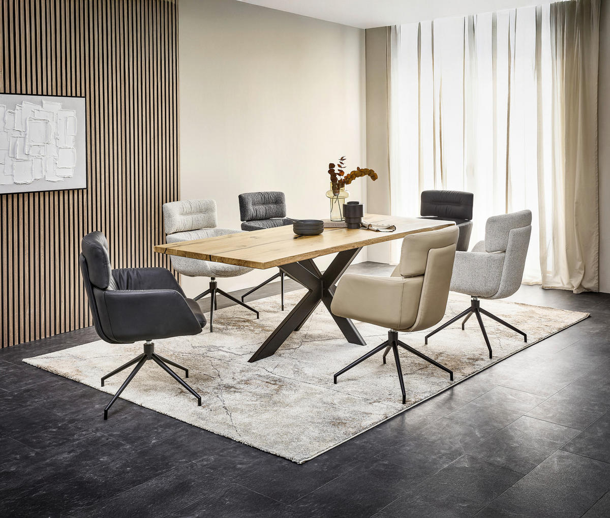 ESSTISCH in Holz 220/100/76 cm  - Eichefarben/Schwarz, Design, Holz/Metall (220/100/76cm) - Linea Natura