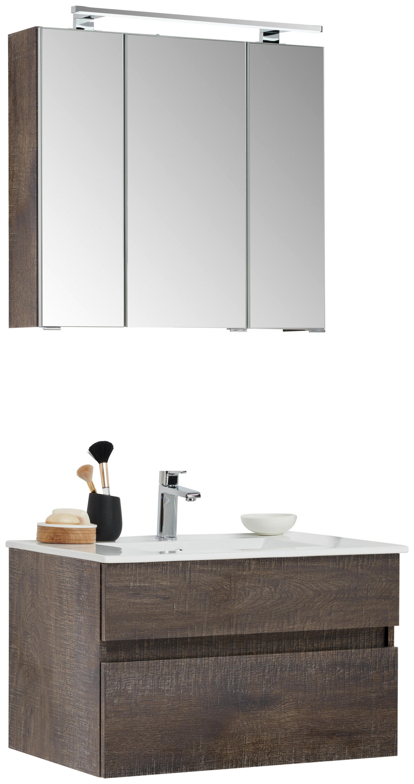 BADEZIMMER 3-teilig  in 72 cm  - Eiche grau/Weiß, Design, Keramik/Holzwerkstoff (72cm) - Novel