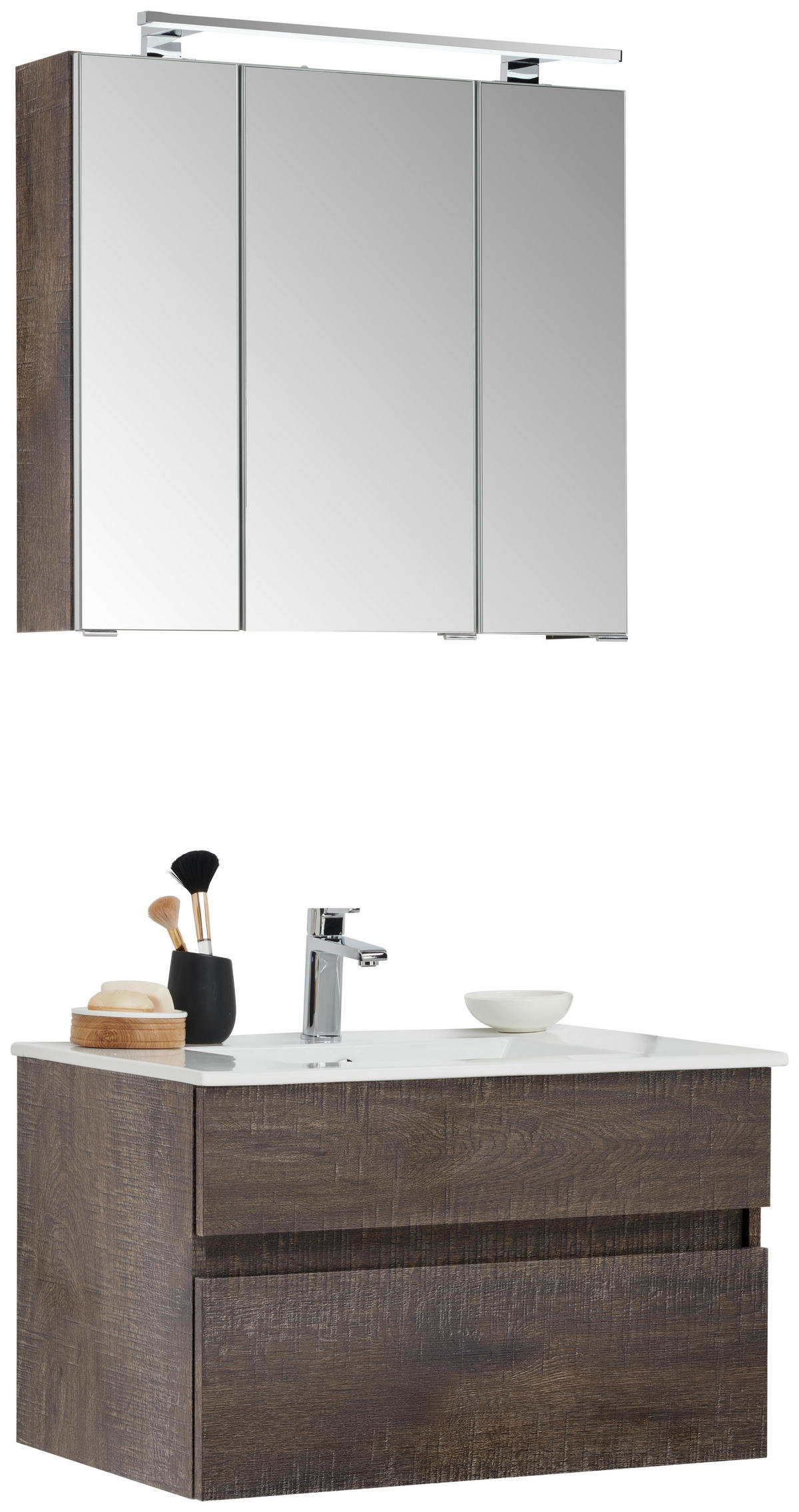 BADEZIMMER 3-teilig  in 72 cm  - Eiche grau/Weiß, Design, Keramik/Holzwerkstoff (72cm) - Novel
