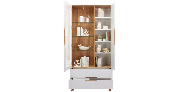 VITRINE in Weiß - Eichefarben/Weiß, Design, Glas/Holz (95/200/41cm) - Hom`in