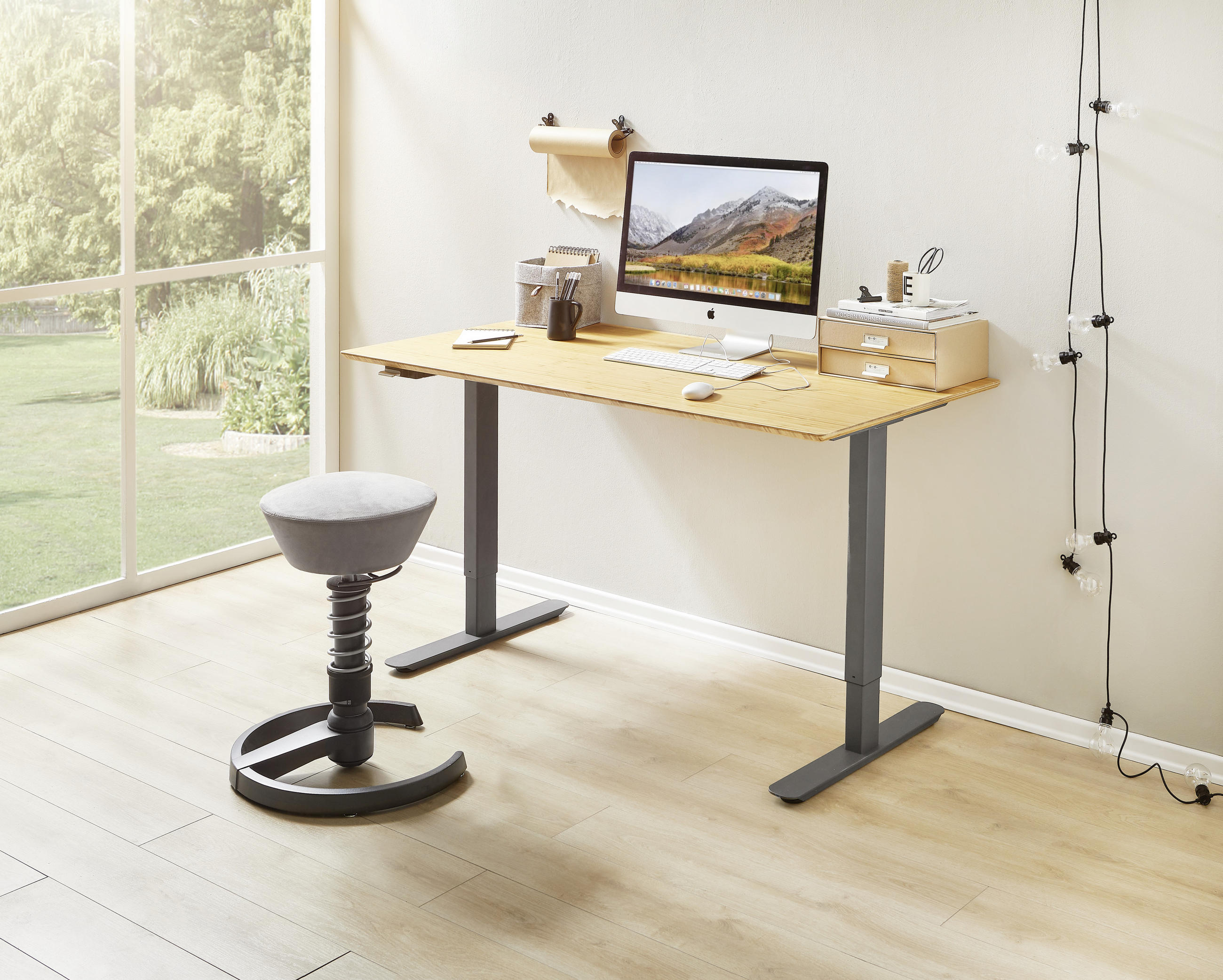 SCHREIBTISCH Bambus massiv Anthrazit, Naturfarben - Anthrazit/Naturfarben, KONVENTIONELL, Holz/Metall (150/80/70-120cm)