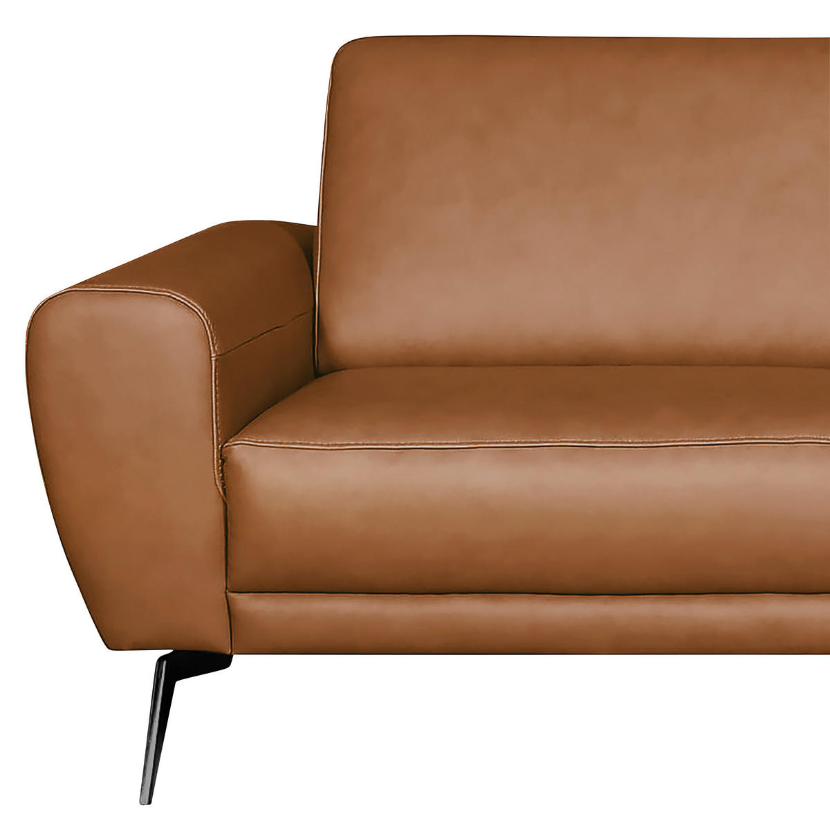 3-SITZER-SOFA Echtleder Cognac  - Cognac/Schwarz, Design, Leder/Metall (207/85/92cm) - Livetastic