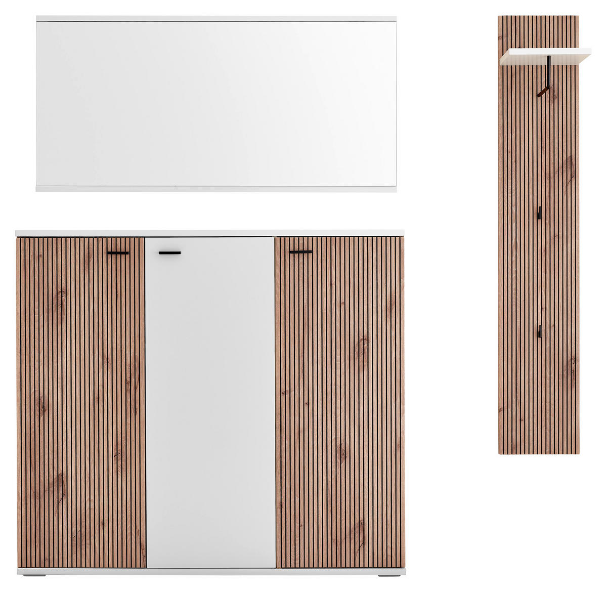 GARDEROBE 3-teilig  in 172/198/37 cm  - Weiss/Eichefarben, Design, Holzwerkstoff (172/198/37cm) - Voleo