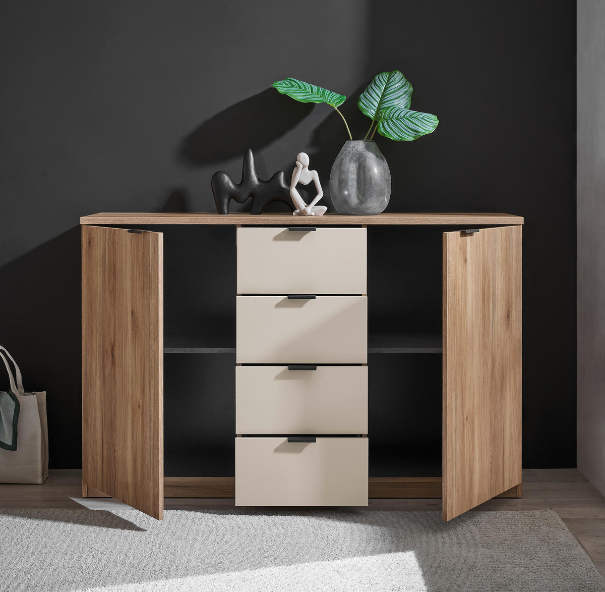 SIDEBOARD  in 140/89,5/38 cm  - Kaschmir/Eichefarben, Design, Holzwerkstoff/Metall (140/89,5/38cm) - Xora