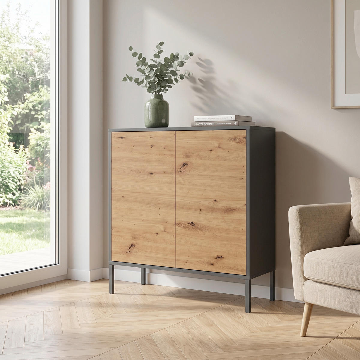 KOMMODE Mailand Typ 4 + MF, 79/86/33 cm,  - Anthrazit/Eiche Artisan, MODERN, Holzwerkstoff/Metall (79/86/33cm) - MID.YOU