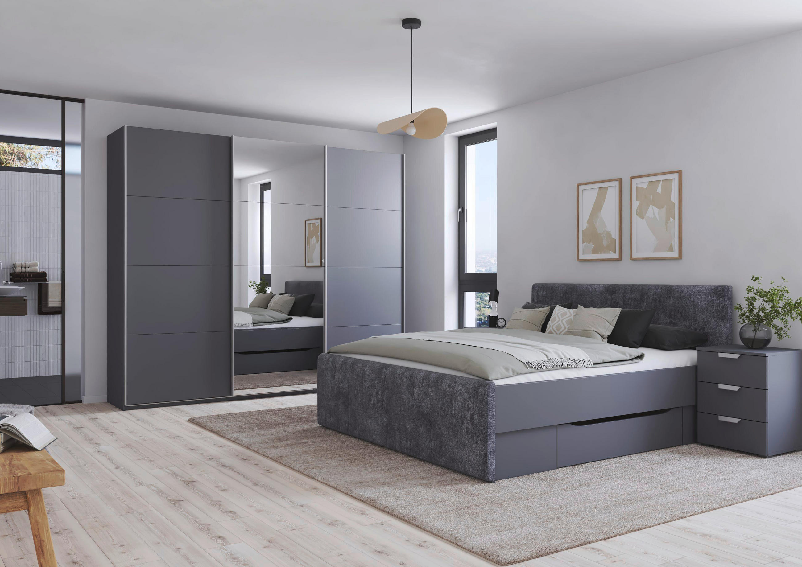 SÄNG MED FÖRVARING 180/200 cm  i grå   - grå, Modern, trämaterial/textil (180/200cm) - Rauch Möbel