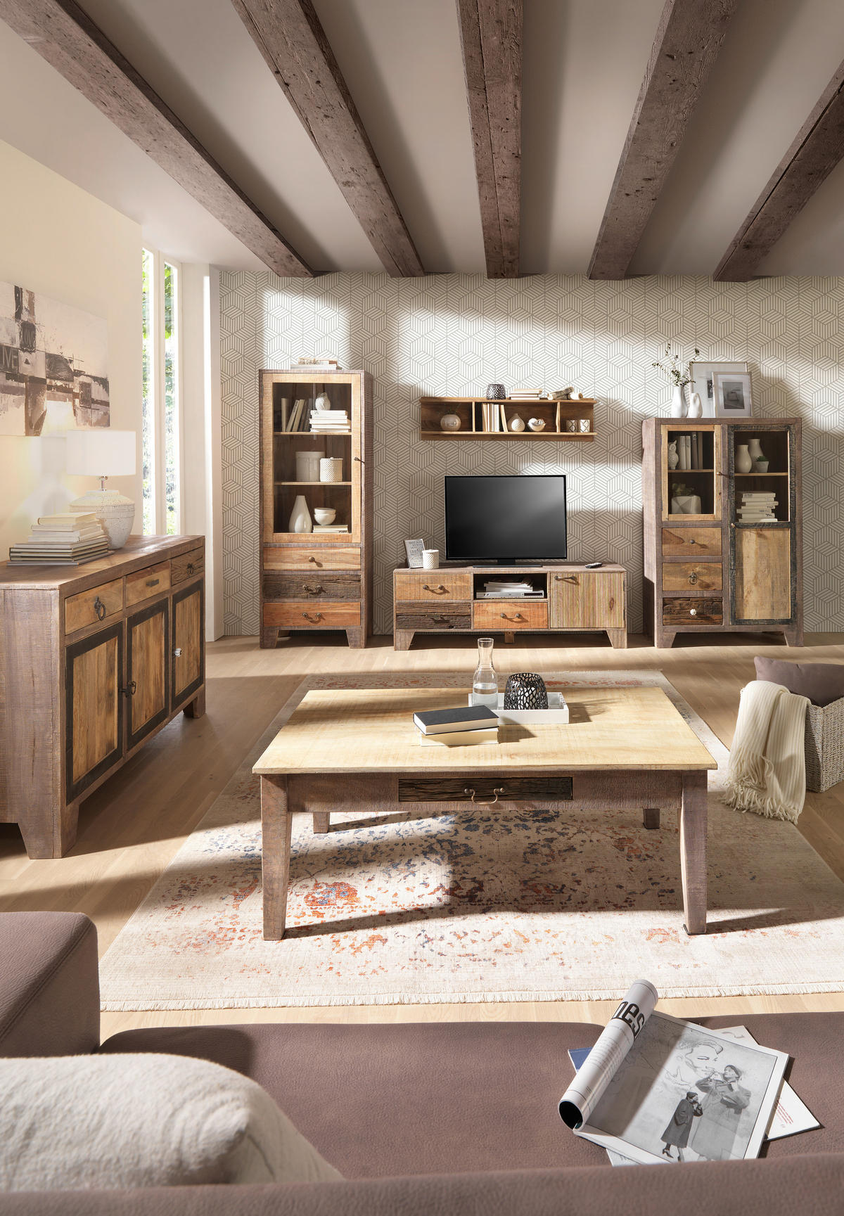 SIDEBOARD 148/90/40 cm  in Multicolor  - Weiss/Messingfarben, Trend, Keramik/Holz (148/90/40cm) - Landscape