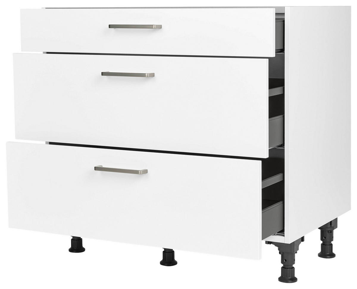 SCHUBKASTENUNTERSCHRANK 90/87/56 cm  in Weiß  - Edelstahlfarben/Weiß, MODERN, Holzwerkstoff/Metall (90/87/56cm) - Nobilia