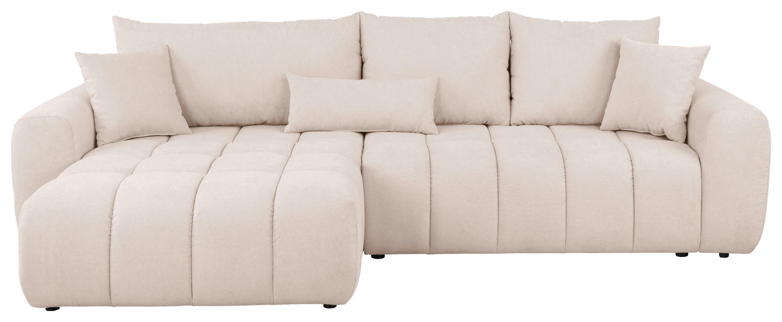 ECKSOFA Creme Velours Rückenkissen, Bettkasten, Schlaffunktion, Rücken echt, Liegefläche im Originalstoff  - Creme/Schwarz, KONVENTIONELL, Kunststoff/Textil (168/298cm) - Carryhome