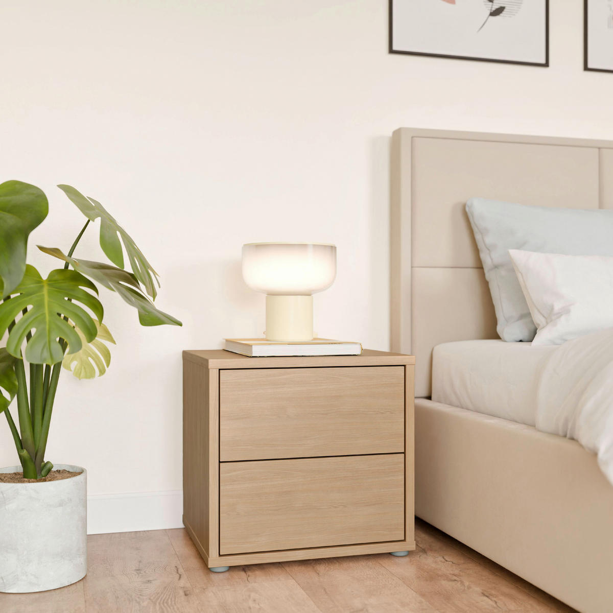 NACHTSCHRANK 50/48/42 cm  - Eichefarben/Silberfarben, Trend, Holzwerkstoff/Kunststoff (50/48/42cm) - Carryhome