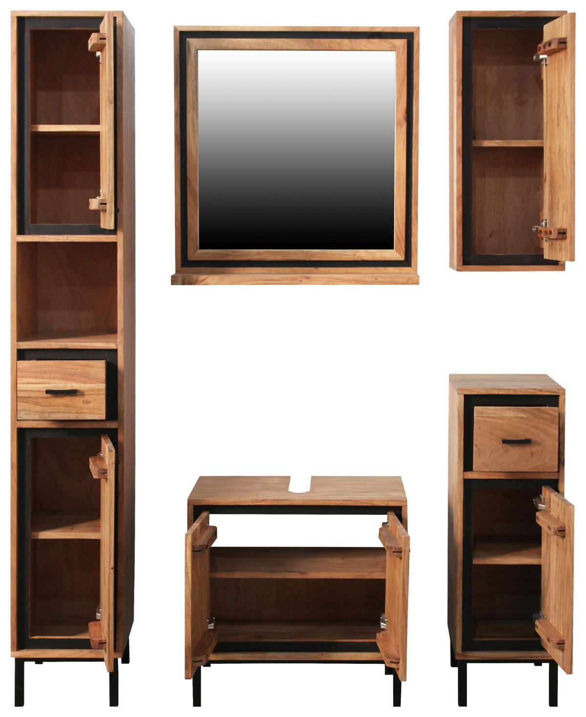 WASCHBECKENUNTERSCHRANK 60/60/32 cm  - Schwarz/Naturfarben, KONVENTIONELL, Holz/Metall (60/60/32cm) - Landscape