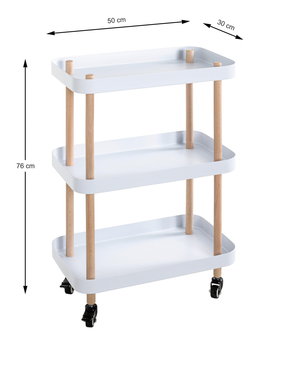 SERVIERWAGEN in Naturfarben, Weiß, Buchefarben  - Buchefarben/Naturfarben, MODERN, Holz/Metall (50/30/76cm)