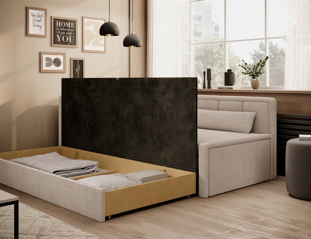 RÉCAMIERE Cord Beige  - Beige/Schwarz, Design, Kunststoff/Textil (82/77/214cm) - MID.YOU