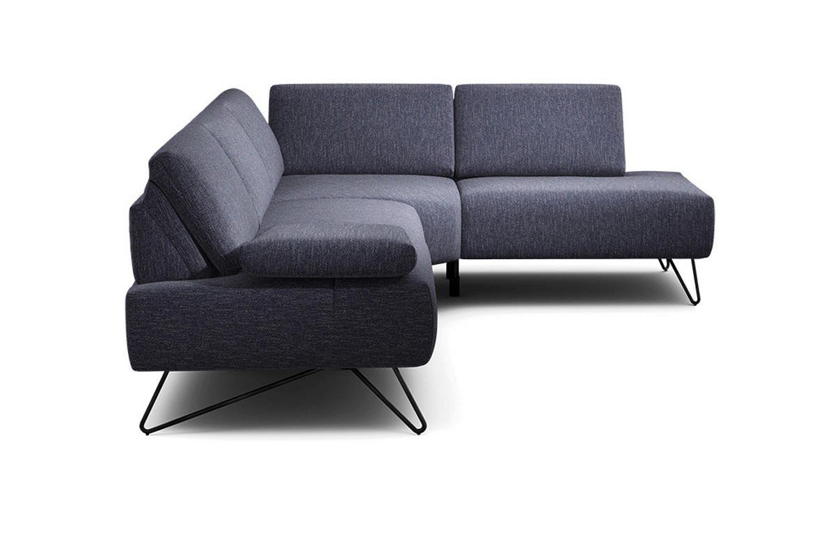 ECKSOFA Cosy Blau Chenille  - Blau/Schwarz, Design, Textil/Metall (248-263/193cm) - SENSOO
