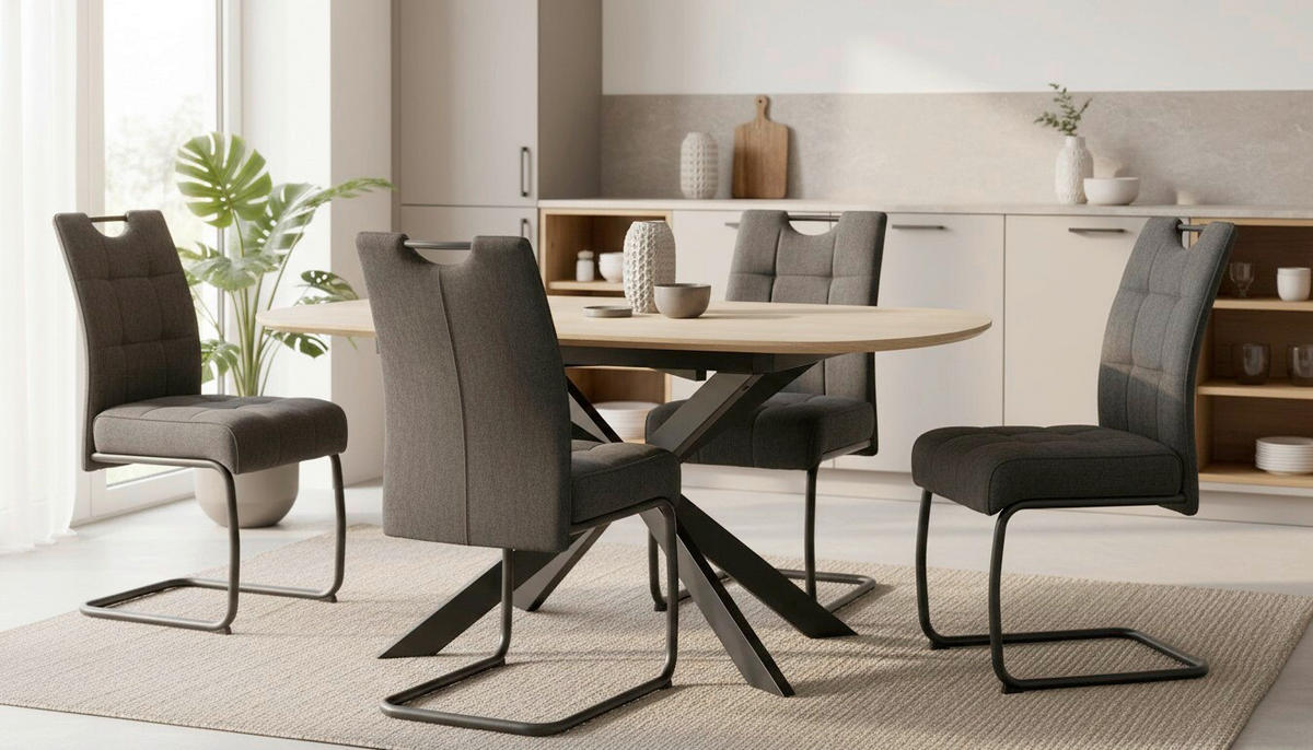 ESSTISCH 120-180/90/75.5-79 cm  Metall, Stein ausziehbar oval Schwarz, Beige  - Beige/Schwarz, MODERN, Stein/Metall (120-180/90/75.5-79cm) - P & B