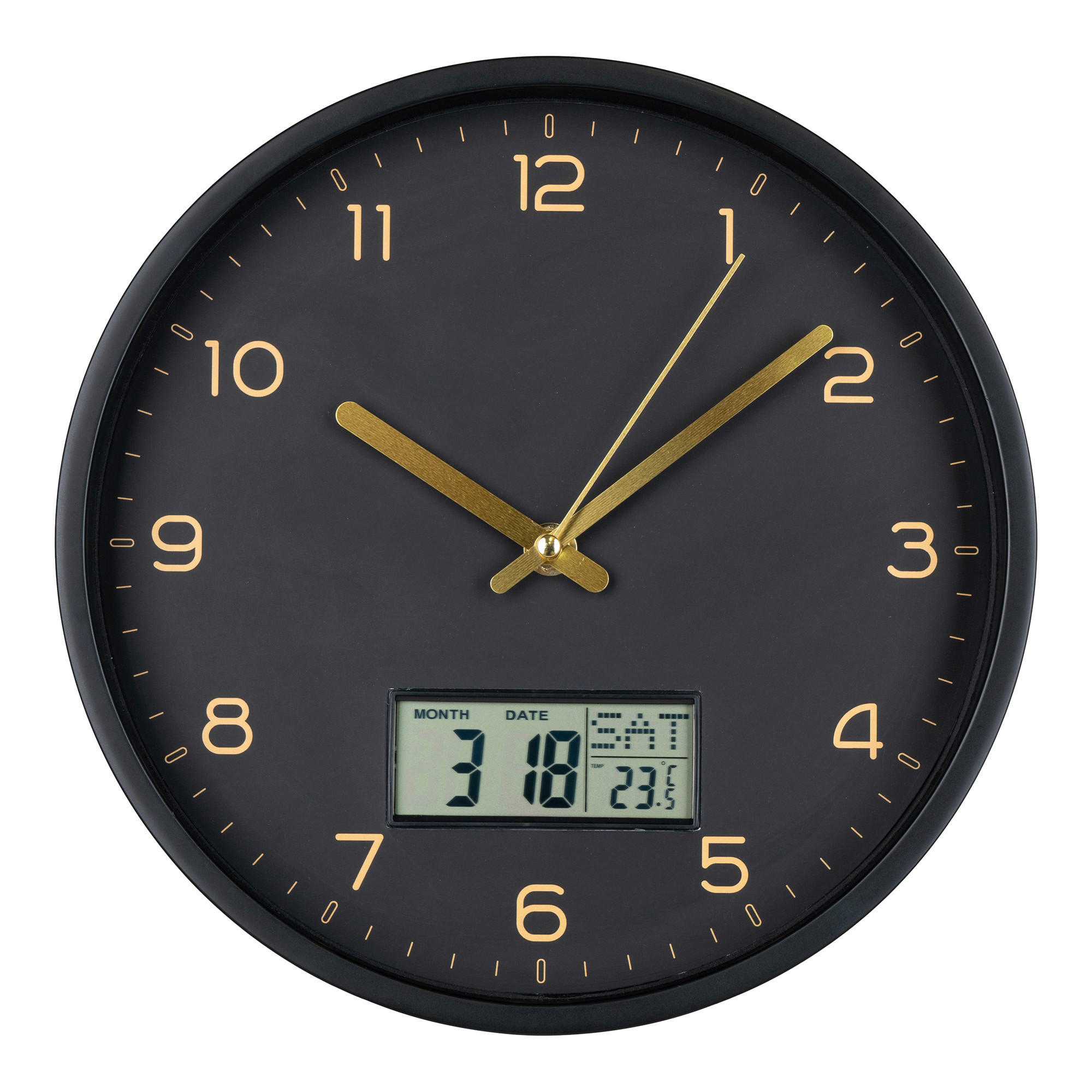 WANDUHR Amiens Wall Schwarz, Goldfarben 25/25/4 cm  - Goldfarben/Schwarz, Basics, Glas/Kunststoff (25/25/4cm)