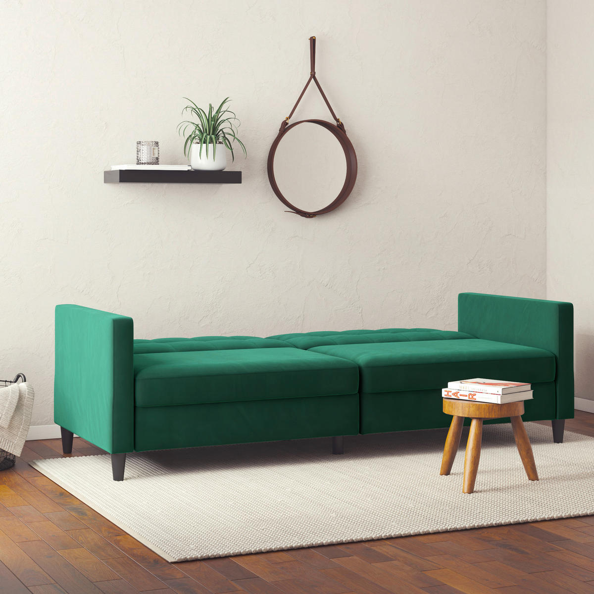 SCHLAFSOFA HANNOVER in Samt Dunkelgrün Vintage, Skandinavisch, Modern  - Dunkelgrün/Schwarz, Basics, Kunststoff/Textil (203/82/83cm) - Livetastic