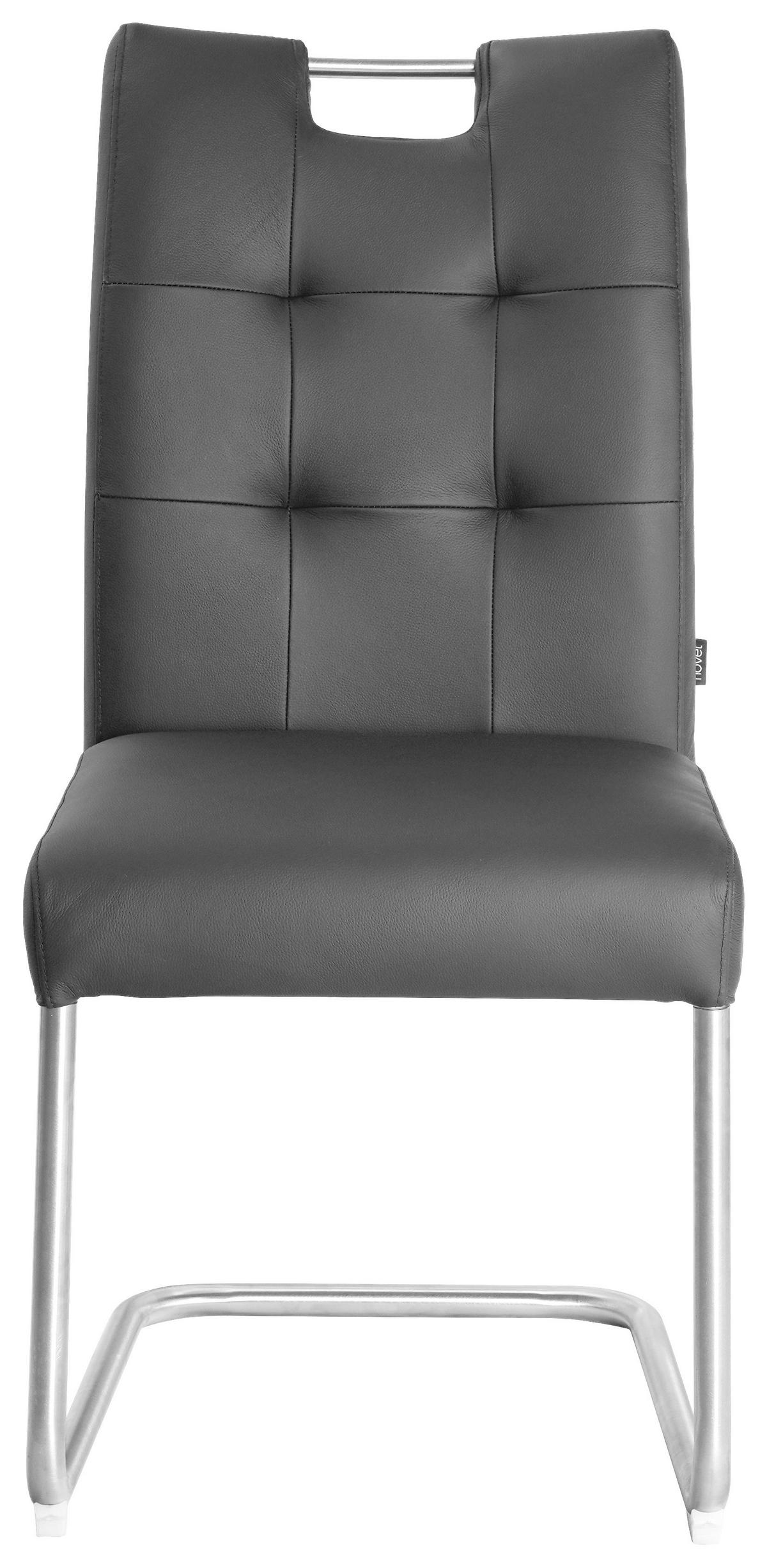 SCHWINGSTUHL    Echtleder  - Edelstahlfarben/Schwarz, Design, Leder/Metall (46/97/57cm) - Novel