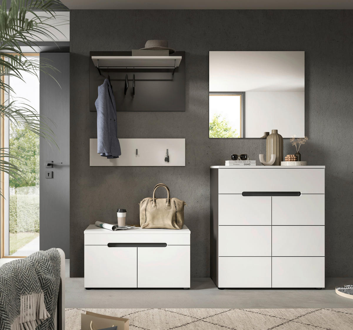 ELŐSZOBAFAL - fehér/szürke, Design, faalapú anyag (175/190/37cm) - Livetastic