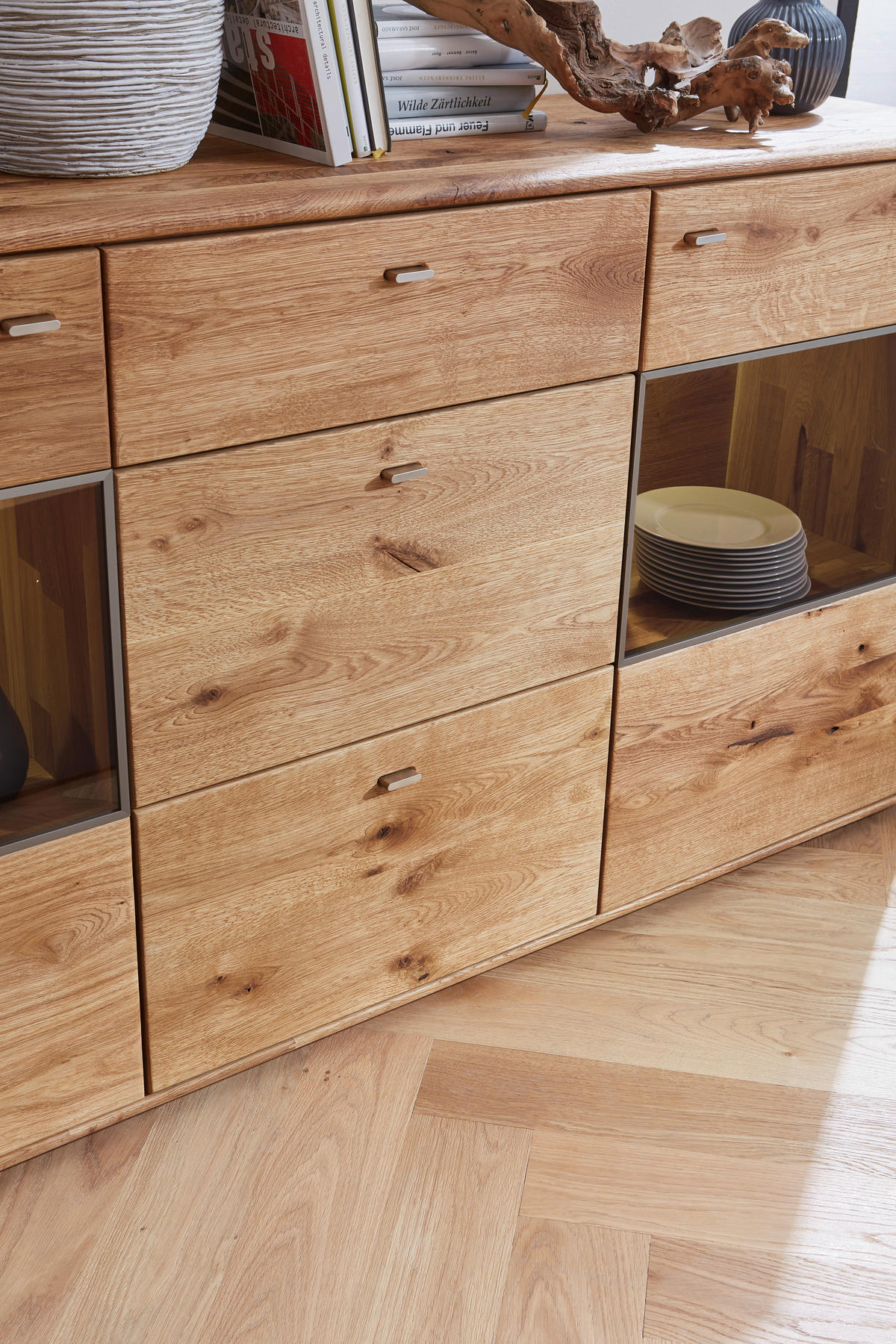 SIDEBOARD Denver  in 175/90/45 cm  - Champagner/Eichefarben, KONVENTIONELL, Glas/Holz (175/90/45cm) - Linea Natura